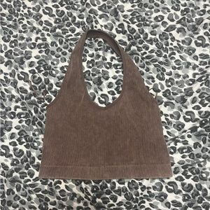 Brown stone wash open back tank top